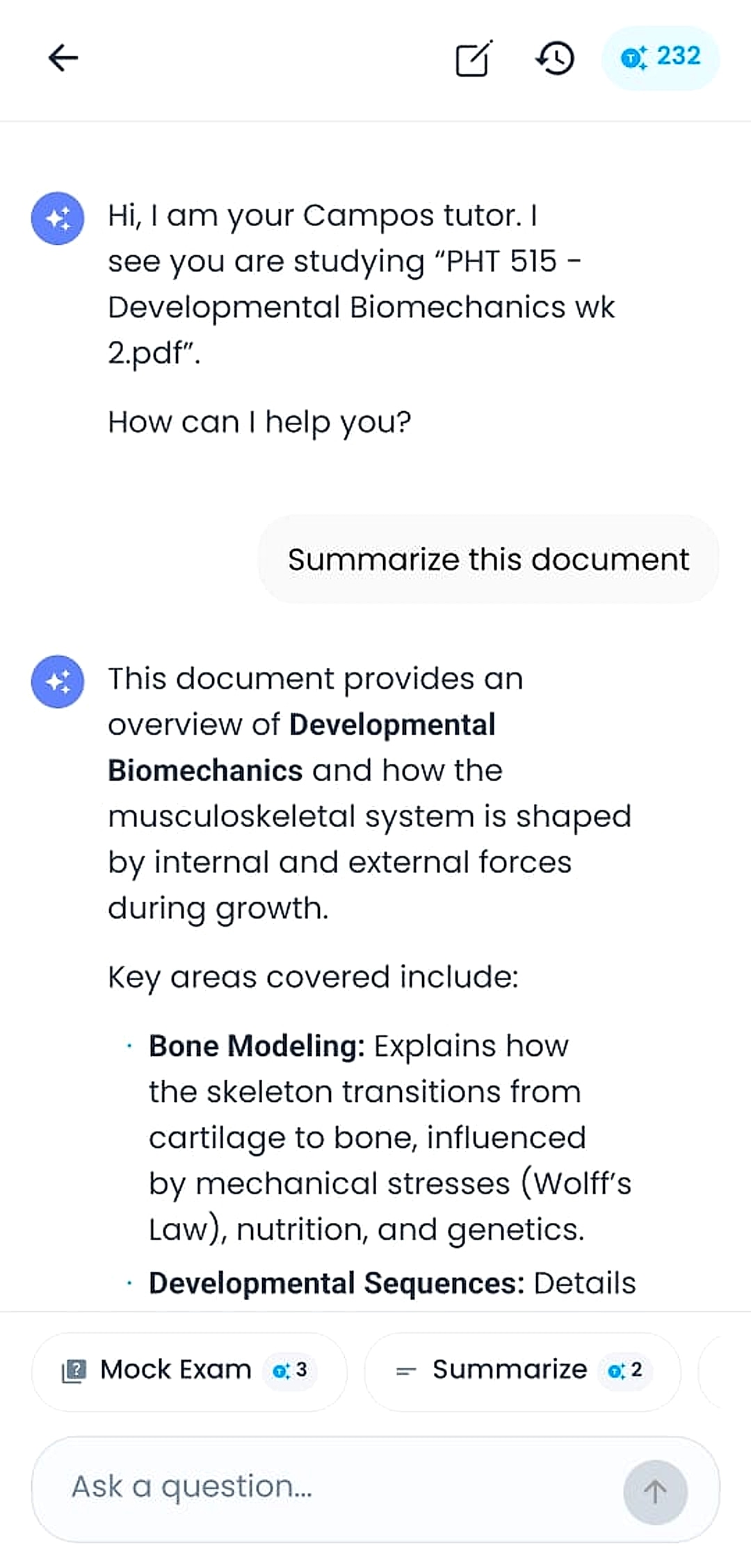 Campos AI Academic Chatbot summarizing lecture notes